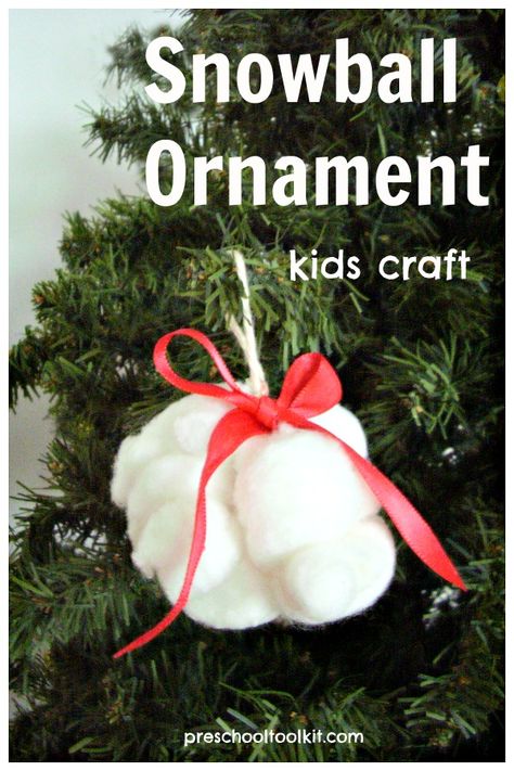 This snowball ornament craft is a fun lacing activity for preschoolers. Decorate the cotton ball ornament with narrow ribbon to make a simple Christmas decoration. #kidscrafts #christmascrafts Snowball Craft, Cotton Ball Crafts, Snowball Ornament, Craft For Preschoolers, Sensory Crafts, Preschool Christmas Crafts, Ornament Craft, Santa Crafts, Kids Christmas Ornaments