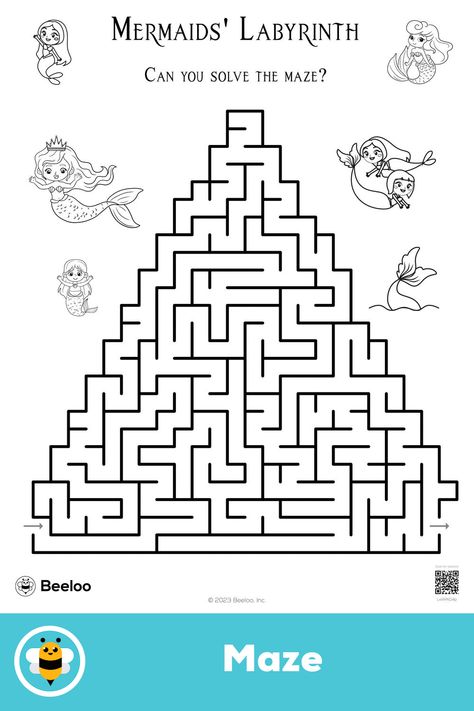 Medium mermaid-themed maze for kids ages 6 and up Mermaid Printables, Mako Mermaids, Mazes For Kids, Mermaid Theme, Printable Crafts, Activity Sheets, Labyrinth, Printable Activities, Worksheets For Kids