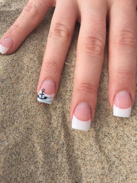 My Summer Beachy Nails! Gel Pink and White French Manicure with a Twist! Summer Beachy Nails, Pink And White French Manicure, Nails Gel Pink, White French Manicure, Pink And White French, French Manicure With A Twist, Cruise Nails, Nautical Nails, Beachy Nails