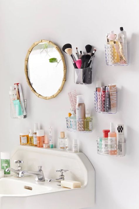 Best Organizing Products Under $25 | POPSUGAR Home | Acrylic Toiletries Wall Pockets ($8) Apartemen Studio, Dorm Bathroom, Clever Organizer, Laundry Essentials, Vanity Decor, Decor Essentials, College Dorm Rooms, Wall Pockets, Kids' Bathroom