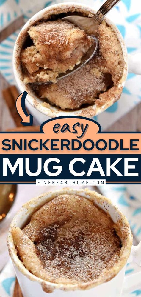 Mug Deserts Microwave, Quick Desserts Microwave, Mug Cupcake Microwave, Diy Mug Cake Recipes, 5 Minutes Desserts Easy, Snickerdoodle Cookie In A Mug, Microwave Snickerdoodle Cookie, Easy Cake In A Mug Recipes, Dessert With Little Ingredients