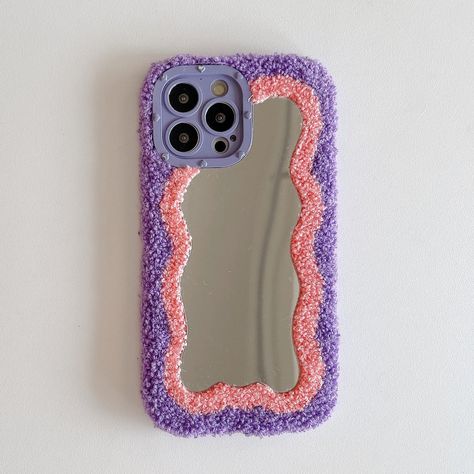 Purchase Colorful Plush Cozy Fluffy iPhone Protective Case Mirror Mobile, Fluffy Phone Cases, Hair Mirror, Mirror Phone Case, Soft Layer, Orange Mirror, Fur Design, Trendy Iphone Cases, Phone Case Purple