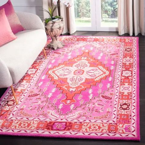 Bungalow Rose Blokzijl Hand Tufted Wool Oriental Rug & Reviews | Wayfair Orange And Pink Rug, Preppy Rugs, Dorm Inspo, Dorm Ideas, Pink Area Rug, Orange And Pink, Red Area Rug, Orange Rugs, Pink Rug