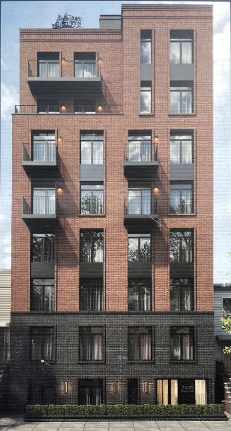 Residential Brick Facade, Brick Multifamily Architecture, Flat Facade Design, Apartment Architecture Facade, Residence Facade Design, Modern Brick Facade, Modern Brick Building, Multifamily Architecture, Brick Apartments