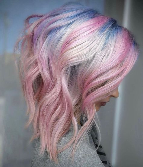 Unicorn Lob with Pink Highlights Whimsical Hairstyles, Cotton Candy Pink Hair, Pink Hair Streaks, Pink And Orange Hair, Dark Pink Hair, Rose Pink Hair, Bright Pink Hair, Pink Hair Color Ideas, Unicorn Hair Color