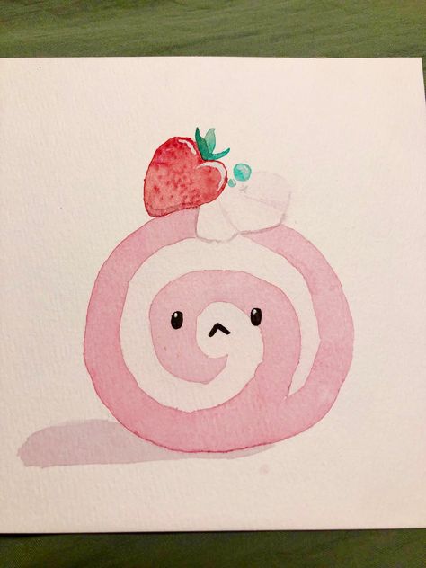 I love watercolor and a soft kawaii art style is so beautiful! I’ve never tasted a Swiss sponge roll but they are also beautiful works of art! I wanted to be inspired and this is what I came up with! 😊 Kawaii Art Painting, Sanrio Watercolor, Kawaii Painting Ideas, Cute Watercolor Doodles, Hello Kitty Watercolor, Kawaii Painting, Kawaii Watercolor, Clean Hairbrush, Hello Kitty Crafts