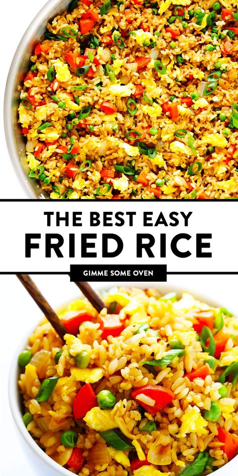 The BEST homemade fried rice recipe!! It only takes 15 minutes to make, it's easy to customize with your favorite add-ins (like chicken, pork, beef, shrimp, tofu, and/or vegetables), and it is SO flavorful and delicious! Way better than any Chinese takeout I've ever tried. ;) | gimmesomeoven.com #rice #friedrice #chinese #dinner #takeout #vegetarian #asian #easy Tofu Rice Recipes, Fried Rice Recipe Easy Vegetarian, Chinese Fried Rice Recipe Easy, Easy Chinese Rice, Fry Rice Recipe, Fried Rice Recipe Vegetarian, Shrimp Fried Rice Easy, Pork Fried Rice Easy, Veggie Fried Rice Recipe