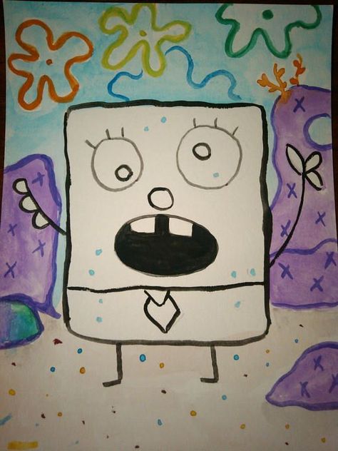 Spongebob Bathroom, Spongebob Doodlebob, Spongebob Room, Spongebob Art, Parking Spot Painting, Spongebob Drawings, Spongebob Painting, Painted Shorts, Funny Paintings