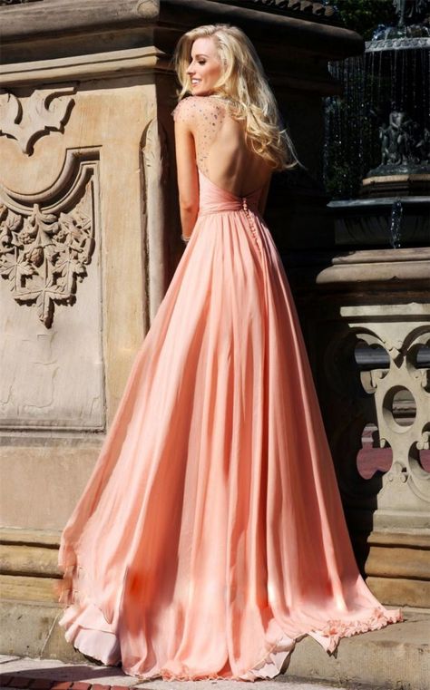 25 Bridesmaids' Dresses Perfect for Spring | OneWed Coral Prom Dress, Peach Bridesmaid, Peach Bridesmaid Dresses, Coral Bridesmaid, Tulle Neckline, Coral Bridesmaid Dresses, Gorgeous Gowns, Beautiful Gowns, Fancy Dresses