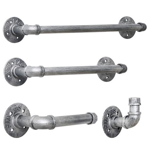 PRICES MAY VARY. 【INDUSTRIAL STYLE】With industrial style design, the pipe towel bar set looks awesome and is suitable for rustic and vintage home décor. It's really a great addition to farmhouse styled bathroom!! The kit includes 12-inch towel bar, 24-inch towel bar, toilet paper holder and robe hook. 【PREMIUM MATERIAL】Made of high-quality galvanized Steel, the rustic towel holder kit is relatively anti-rust and anti-corrosion compared with other similar towel rods in moist and wet circumstances Rustic Towel Holder, Industrial Towel Rack, Accessories For Bathroom, Farmhouse Paper Towel Holders, Pipe Towel Rack, Pipe Towel Bar, Industrial Bathroom Decor, Basement Guest Rooms, Galvanized Pipe