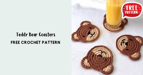 crochet Teddy Bear Coasters free pattern - FREE Crochet Coasters Pattern for Beginners. Click to Get the Pattern #Coasters #crochetpattern #crochet Crochet Coaster Pattern, Crochet Teddy Bear, Crochet Teddy, Crochet Coasters, Placemats, Free Crochet Pattern, Free Crochet, Free Pattern, Crochet Necklace