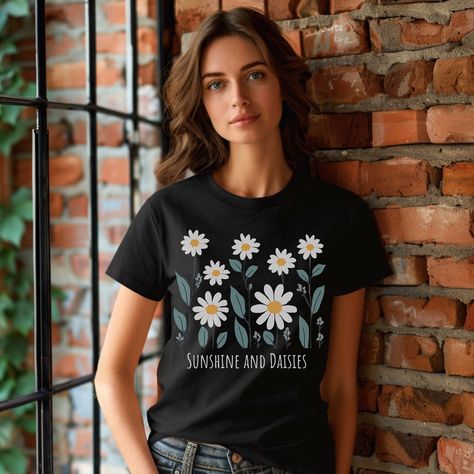 Daisy Shirt, Field Of Daisies, Garden Lovers, Vintage Botanical, Floral Shirt, Steel Blue, Favorite Shirts, Positive Affirmations, Daily Wear