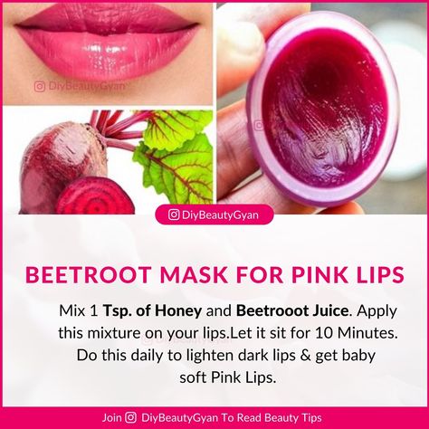 For Pink Lips, Chapped Lips Remedy, Carrot Juice Benefits, Homemade Lip Balm Recipe, Lip Lightening, Beetroot Juice, Lips Care, Lip Scrub Homemade, Natural Skin Care Ingredients