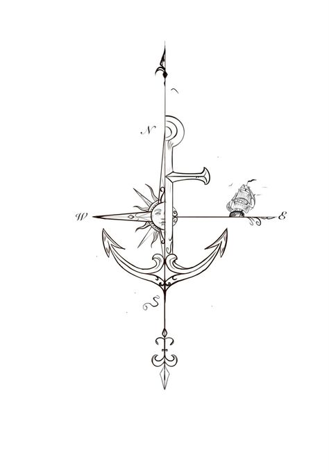 Hope Anchors The Soul Tattoo, Simple Compass Tattoo Men, Compass With Anchor Tattoo, Cross And Anchor Tattoo, Compus Tattoos Designs, Tattoo Ideas Anchor, Compass Anchor Tattoo Design, Compass And Anchor Tattoo, Anchor And Compass Tattoo