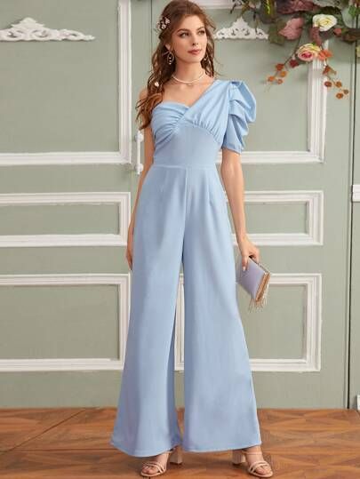 Spring Jumpsuits, Shoulder Puff Sleeve, Beautiful Jumpsuits, Kids Designer Dresses, Vintage Fashion Photography, Shein Style, Affiliate Links, Wide Leg Jumpsuit, Aesthetic Clothes