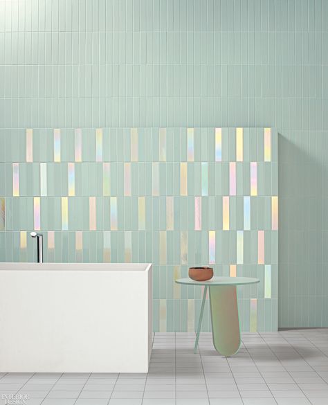 Nemo Tile + Stone Casts a Holographic Spell in its Glow Collection Iridescent Tile, Tile Trends, Tile Companies, Italian Tiles, Ceiling Tile, Design Del Prodotto, Ceramic Wall Tiles, House Materials, Subway Tile