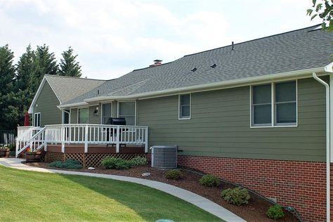 Heathered Moss Hardie Siding | Siding Contractors | Siding Replacement | Ijamsville MD 21754 Porch Beams, White Window Trim, Gutter Colors, Composite Siding, Replacing Siding, James Hardie Siding, Ceiling Options, Hardie Siding, Fiber Cement Siding