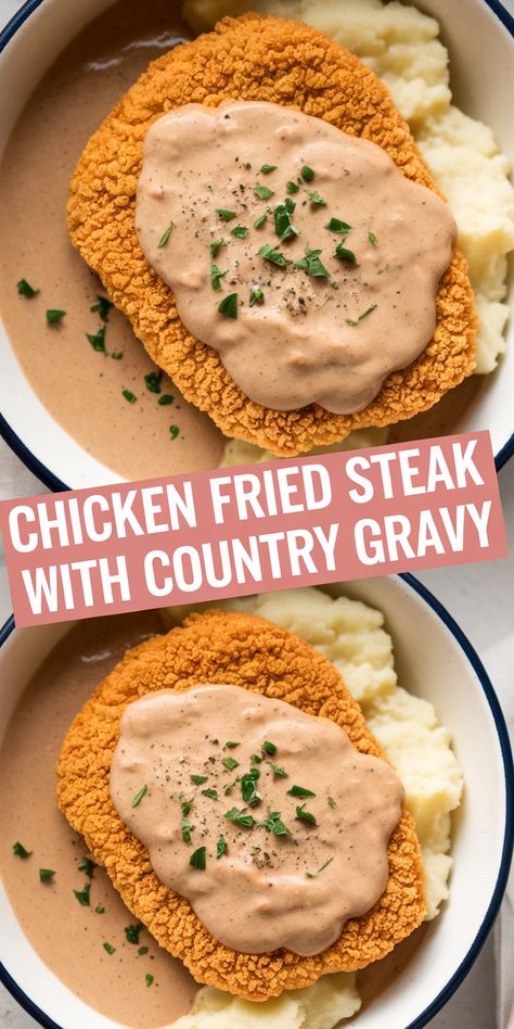 Want a filling, home-cooked meal that’s easy to make? This Chicken Fried Steak and Gravy Recipe delivers crispy steak smothered in creamy country gravy for the ultimate comfort food. Save this quick and easy dinner recipe for a satisfying meal any night. Chicken Fried Steak And Gravy, Fried Steak And Gravy, Steak And Gravy Recipe, Steak And Gravy, Country Gravy, Fried Steak, Chicken Fried Steak, Cooked Meal, Gravy Recipe