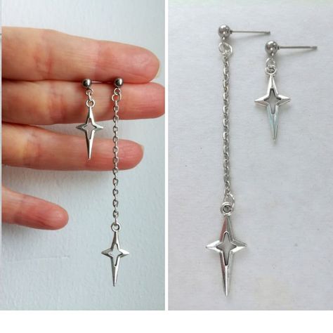 Diy Star Earrings, Girlfriend Earrings, Earrings Grunge, Star Earrings Silver, Earrings Gothic, Silver Star Earrings, Grunge Jewelry, Gothic Earrings, Spike Earrings