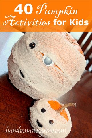 40 pumpkin activities, decorating, and learning to do with the kids from Hands On : As We Grow Pumpkin Activities For Kids, Fall Themes, No Carve Pumpkin Decorating, Pumpkin Activities, Fun Pumpkins, Sensory Activity, Diy Halloween Decor, Sensory Bin, Theme Halloween