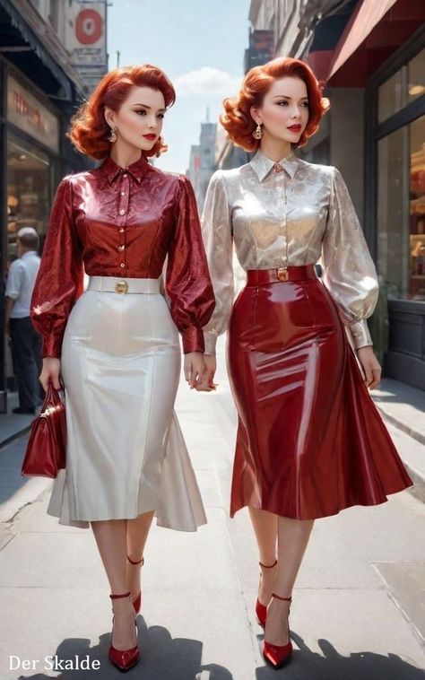 Academia Aesthetic Outfit, Rok Outfit, Shiny Skirts, Leather Outfits Women, Vinyl Dress, Satin Fashion, Vinyl Clothing, Shiny Clothes, Fashion Tights