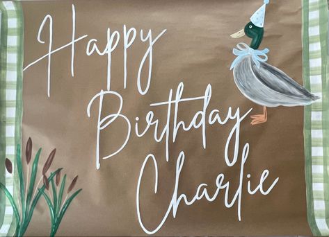 Duck Theme Party Ideas, Paper Banners Ideas Diy, Brown Paper Birthday Banner, Puppy Themed Party, 2nd Birthday Pictures, Painted Banner, 21st Birthday Banner, Engagement Banner, Hunting Birthday