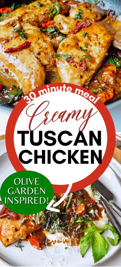 One Pan Tuscan Chicken, Copycat Dinner, Sundried Tomato Chicken, Creamy Tuscan Chicken, Creamy Tuscan Garlic Chicken, Tuscan Garlic Chicken, Olive Garden Copycat, Parmesan Cream Sauce, Garlic Cream Sauce