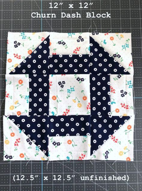 Churn Dash Quilt Block Tutorial - Diary of a Quilter - a quilt blog Churn Dash Block Free Pattern, Churndash Quilt Blocks, Churn Dash Quilt Pattern Free, Quilt Block Names, Churn Dash Quilt Block, Bookcase Quilts, Riley Blake Quilt, Quick Quilts, Half Square Triangle Quilts Pattern