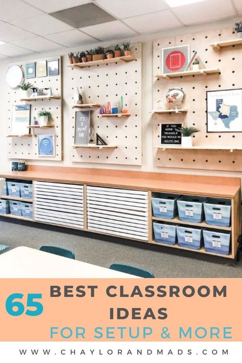 Discover new classroom ideas for setup, classroom management, decor, organization, and fun!  This includes ideas for the classroom whether it is preschool, middle school, elementary and even high school. High School Classroom Storage Ideas, Middle School Set Up, Cool Classroom Decor Middle School, Classroom Decoration Middle School, Shared Classroom Setup, 8th Grade Ela Classroom Setup, Junior Classroom Set Up, Classroom Pegboard Ideas, Cool Middle School Classrooms