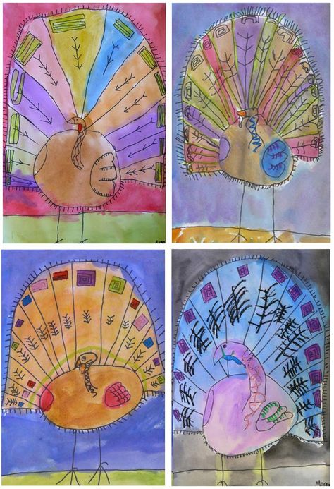 Turkey Art Projects, Thanksgiving Art Projects, Turkey Tracks, November Art, Colorful Turkey, Art Docent, First Grade Art, Kindergarten Art Lessons, Turkey Coloring Pages