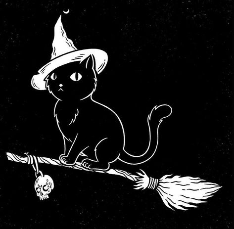 Witch Hat Tattoo, Cat Skull Tattoo, Cat With Witch Hat, Hat Tattoo, Witchy Cat, Cat Skull, Ios App Icon Design, Ios App Icon, App Icon Design