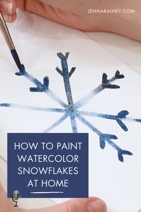 Watch and learn with me as I share a watercolor snowflake tutorial! I'll show you how to paint snowflakes step by step! #watercolor #painting Paint A Snowflake, Paint Snowflakes, Watercolor Snowflakes, Watercolor Snowflake, Jenna Rainey, Snowflake Tutorial, Watercolor Christmas Cards Diy, Watercolor Supplies, Step By Step Watercolor