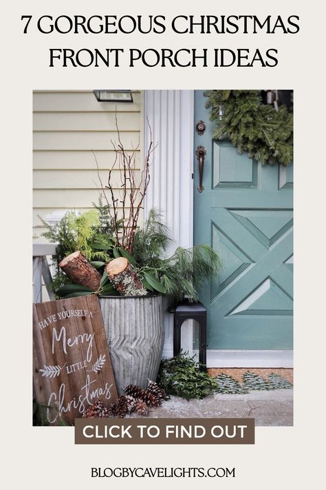 7 christmas front porch ideas Christmas Porch Greenery, Christmas Decorations Porch Outdoor, Holiday Front Porch Decor Christmas, Front Porch Greenery, Small Porch Christmas, Christmas Porch Decorating Ideas Rustic, Rustic Christmas Front Porch, Christmas Decor For Front Porch, Christmas Decorations Front Porch