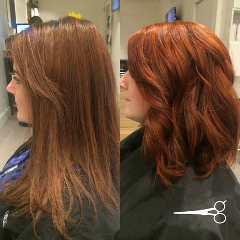 Before & After. Brunette to Red. Salon Gatto. Hoboken, NJ. Red Hair Before After, Brown To Copper Hair Before And After, Brunette To Ginger Before And After, Brunette To Red Hair Before And After, Brown To Red Hair Before And After, Brown To Red Hair, Brunette To Red, Rich Brown Hair Color, Rich Brown Hair