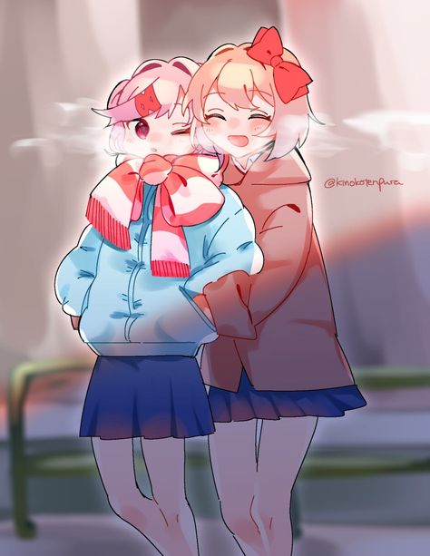 Natsuki And Sayori, My Drawings, On Twitter, Drawings, Twitter, Anime