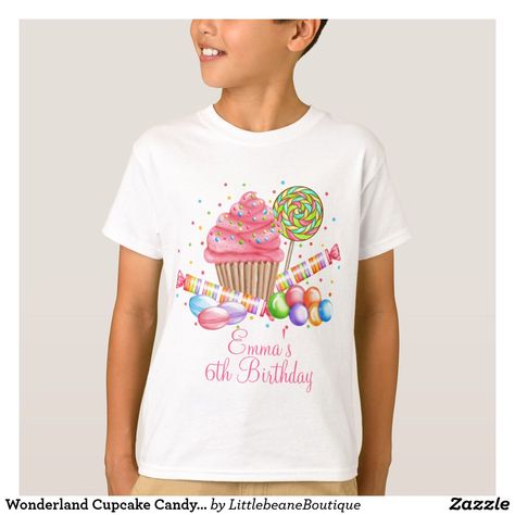 Wonderland Cupcake Candy Lollipop Sweet Tarts T-Shirt Candy Theme Birthday Party, Kid Cupcakes, Candy Theme, Birthday Tshirts, Cupcake Party, Sweet Tarts, Personalized Invitations, Candy Land, Birthday Favors