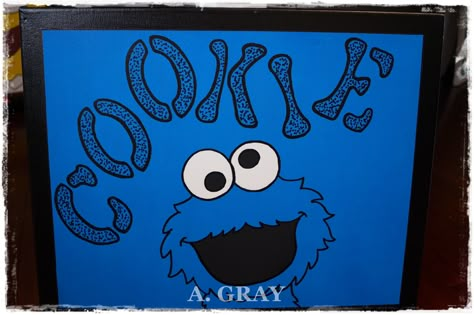 DIY Hand painted Cookie Monster Canvas Cookie Monster Painting Canvas, Cookie Monster Painting, Cookie Monster Drawing, Monster Painting, Mini Canvas Ideas, Parking Spot Ideas, Rhinestone Ideas, Cute Easy Paintings, Joker Drawings