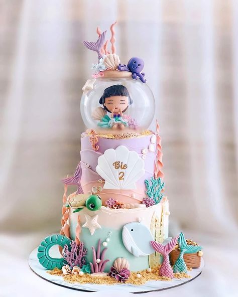 Under The Sea Theme Cake, Sea Theme Cake, Kue Disney, Latest Birthday Cake, Ocean Birthday Cakes, Barbie Doll Birthday Cake, Ariel Cake, Under The Sea Cake, Doll Birthday Cake