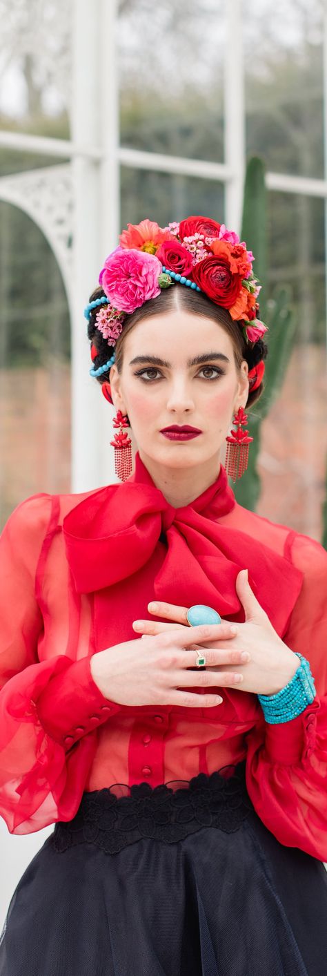 Frida Kahlo Fashion, Party Red Dress, Cacti Flower, Joanne Fleming, Frida And Diego, Mexican Boho, Bridal Editorial, Mexican Party, 50th Birthday Party