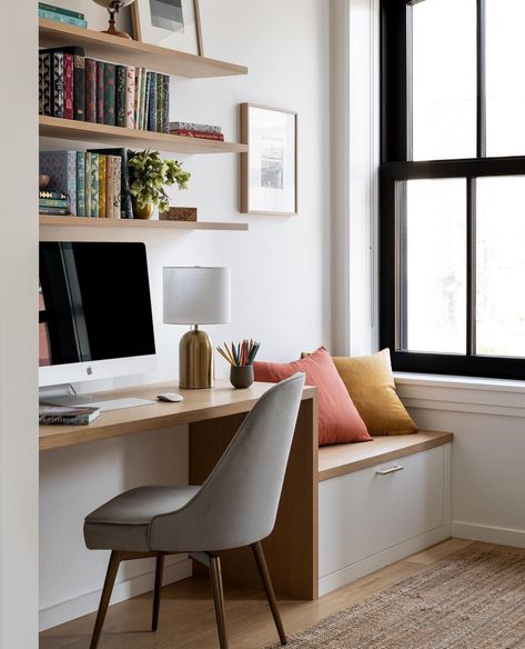 Shelving Above Desk, Kids Room Shelves, Shelves And Storage, Teen Desk, Row Home, Light Hardwood, Light Hardwood Floors, Modern Kids Room, Lamps Bedroom