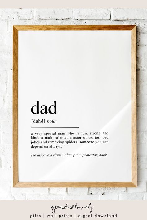 Dad Definition, Dads Room, Masculine Decor, Candle Projects, Word Wall Art, Wall Decor Quotes, Lyric Prints, Christmas Gift For Dad, New Dads