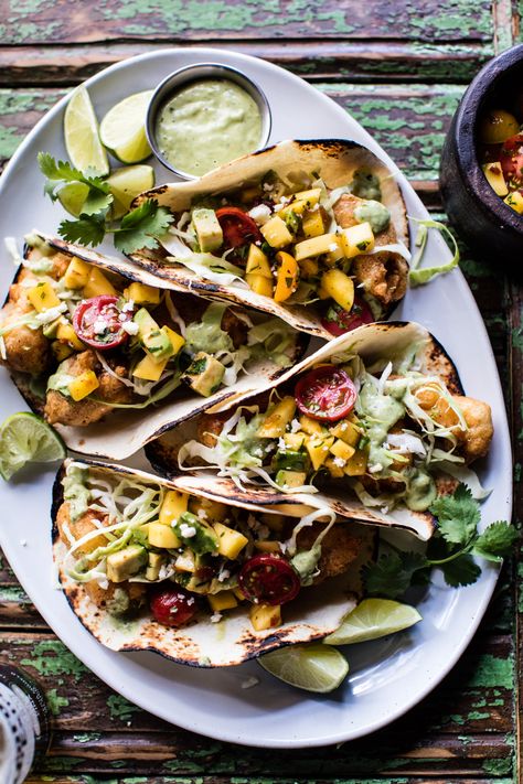 Baja Fish Tacos with Chipotle Mango Salsa | halfbakedharvest.com @hbharvest Baja Fish Tacos, Half Baked Harvest Recipes, Fish Tacos Recipe, Harvest Recipes, Half Baked, Half Baked Harvest, Mango Salsa, Taco Recipes, Fish Tacos