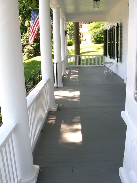 That Old House: Fading Flowers and Peeling Paint -- It's Friday Best Porch Floor Paint Colors, Gray Porch Floor Paint, Porch Color Ideas Paint, Porch Floor Paint Colors, Caravan Decking, Deck Paint Colors, Makeover House, Floor Paint Colors, Porch Paint