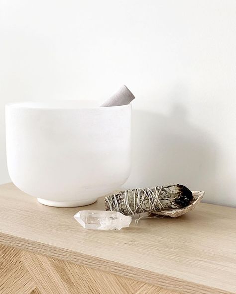 Sound Bowls Healing Aesthetic, White Crystal Singing Bowls, Boho Wellness Studio, Bowl Of Crystals, Crystal Singing Bowls Aesthetic, Singing Bowls Aesthetic, Crystal Sound Bowls, Swimwear Long Sleeve, Clear Your Energy