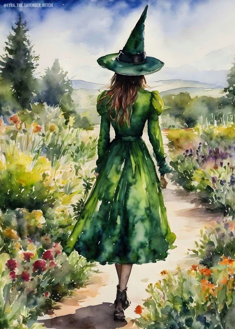 THE GREEN WITCH ~ 7X5" Altar Print (download only) ~ Witchy Watercolour Art by LyraThelavenderWitch on Etsy Lavender Witch, Autumn Witch, Witch Pictures, Beautiful Witch, Watercolor Subjects, Witch Magic, Witch Art, Witch Aesthetic, Watercolour Art