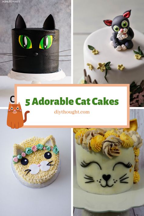 5 adorable cat cakes Diy Cat Cake, Cat Cake Ideas, Cake Diy Easy, Decorated Food, Cat Cakes, Cake Land, Cat Cake Topper, Cakes To Make, Cat Cupcakes