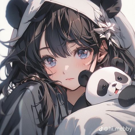 Female With Black Hair, Panda Background, Looking At The Sky, All White Background, Anime Picture Hd, Anime People, Dessin Adorable, Cartoon Profile Pics, Kawaii Wallpaper