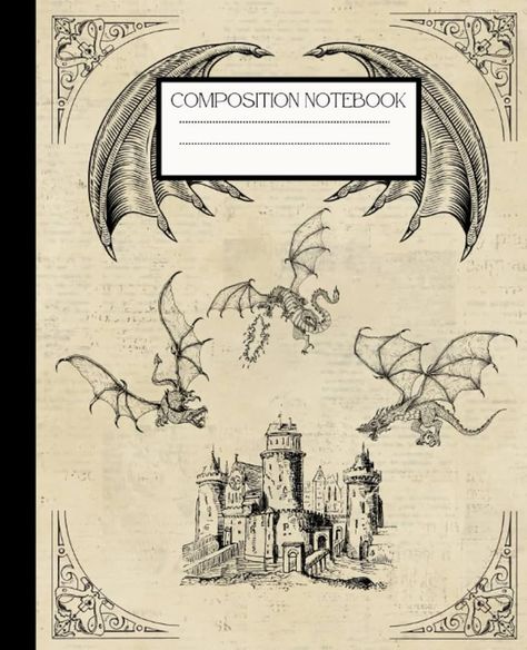 Dragon Composition Notebook: Dragon Design College Ruled Wide 120 Page Composition Notebook/ Journal For Fantasy Lovers With Dragons in a Vintage Style : Storm, Eve: Amazon.co.uk: Books Fantasy Notebook Ideas, Cover Page Notebook, Notebook Cover Designs, Fantasy Journal Ideas, Fantasy Notebook Aesthetic, Digital Notebook, Fantasy Notebook, Monster High Composition Book, Fantasy Journal Cover