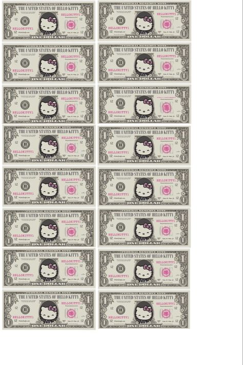 Kuromi Money, Hello Kitty Money, Sanrio Paper, Chibi Coloring, Chibi Coloring Pages, Money Template, Money Printables, Paper Toys Template, Card Drawing