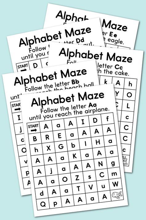 Alphabet Mazes Free Printable Preschool Alphabet Activities At Home, Letter Maze Worksheet, Letter Recognition Printables, Preschool Letter Recognition Worksheets, Letters Recognition Activities, Letter Recognition Activities Free, Prek Alphabet Activities, Pre K Letter Recognition Activities, Learning Abc Activities Preschool